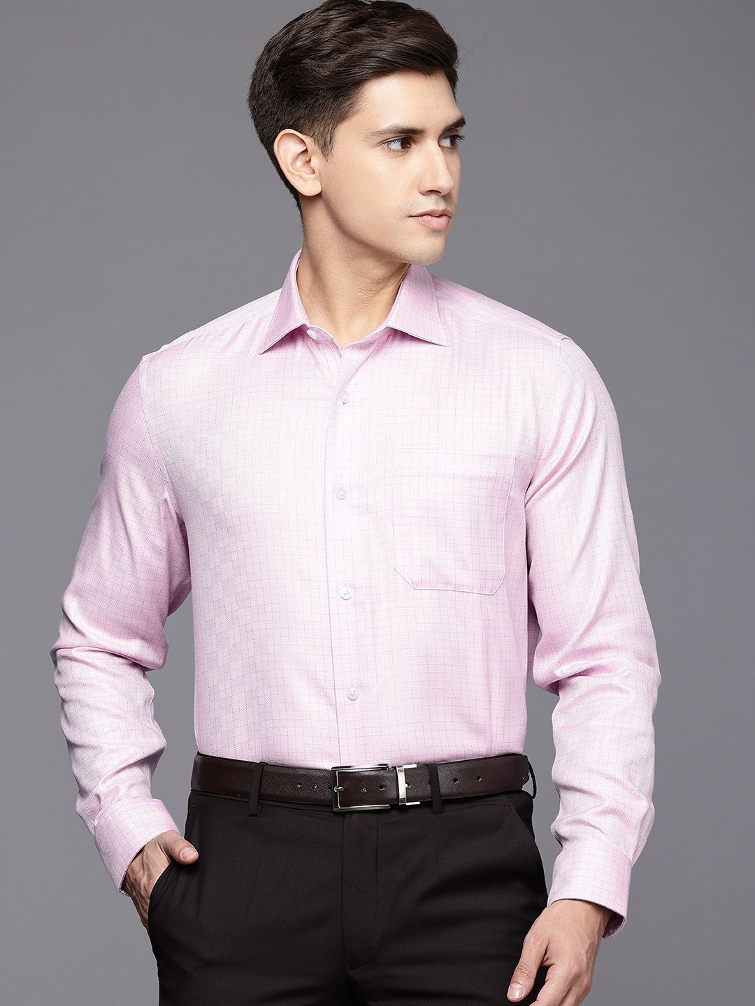

Louis Philippe Pure Cotton Checked Classic Fit Formal Shirt, Pink