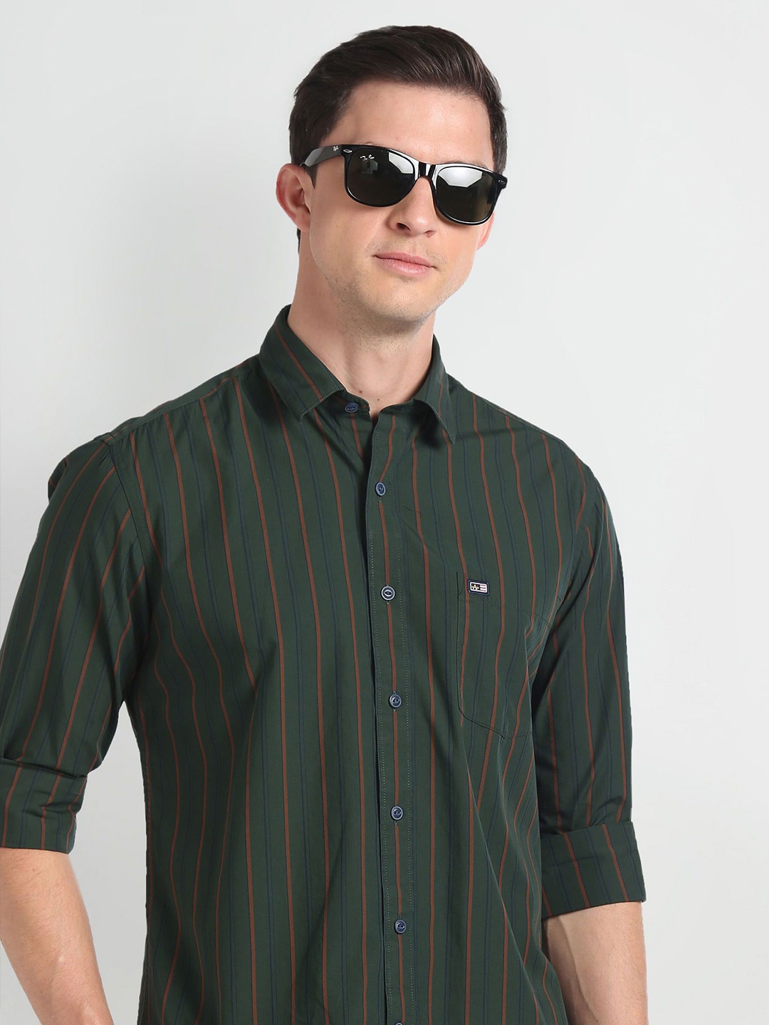 

Arrow Sport Men Slim Fit Opaque Striped Casual Shirt, Green