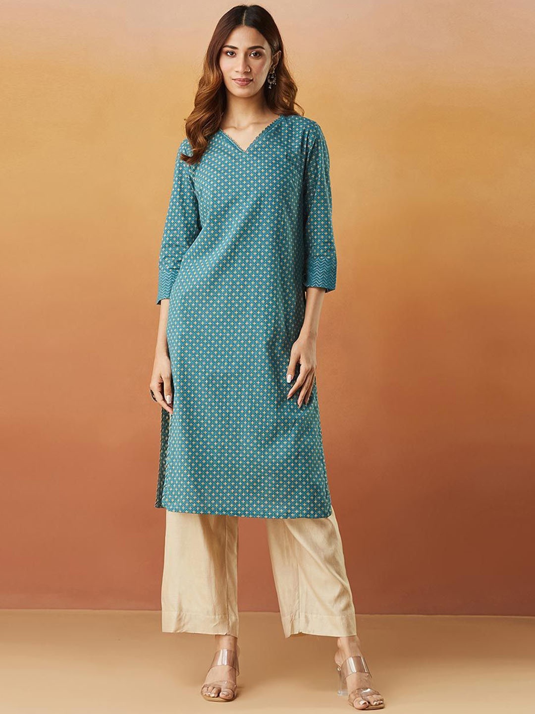 

Fabindia Women Ethnic Motifs Printed Kurta, Teal