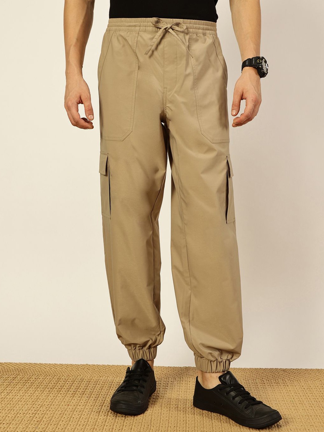 

Thomas Scott Men Smart Loose Fit Easy Wash Cargos Trousers, Beige