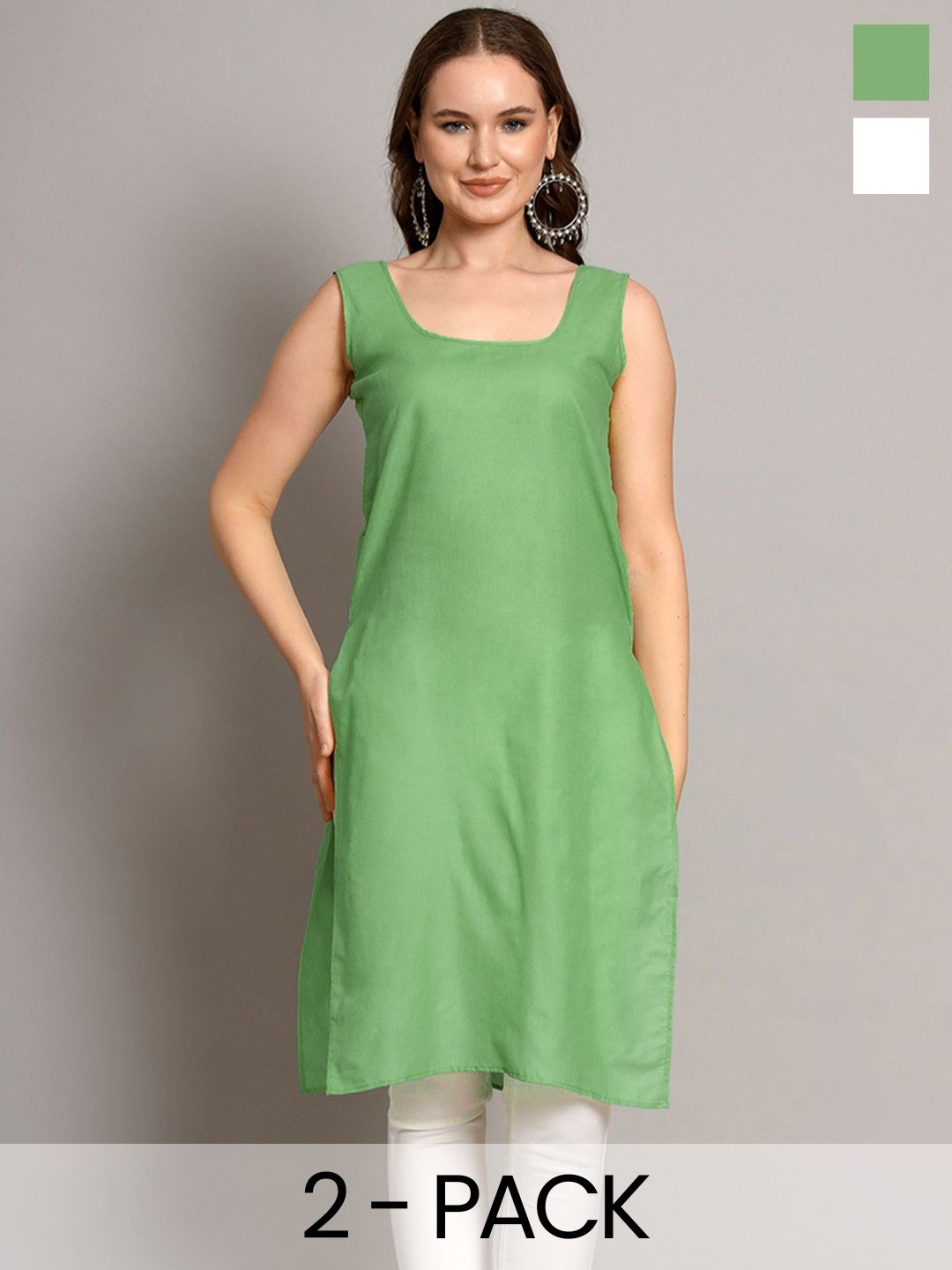 

The Chikan Label Pack Of 2 Cotton Straight Kurta, Green