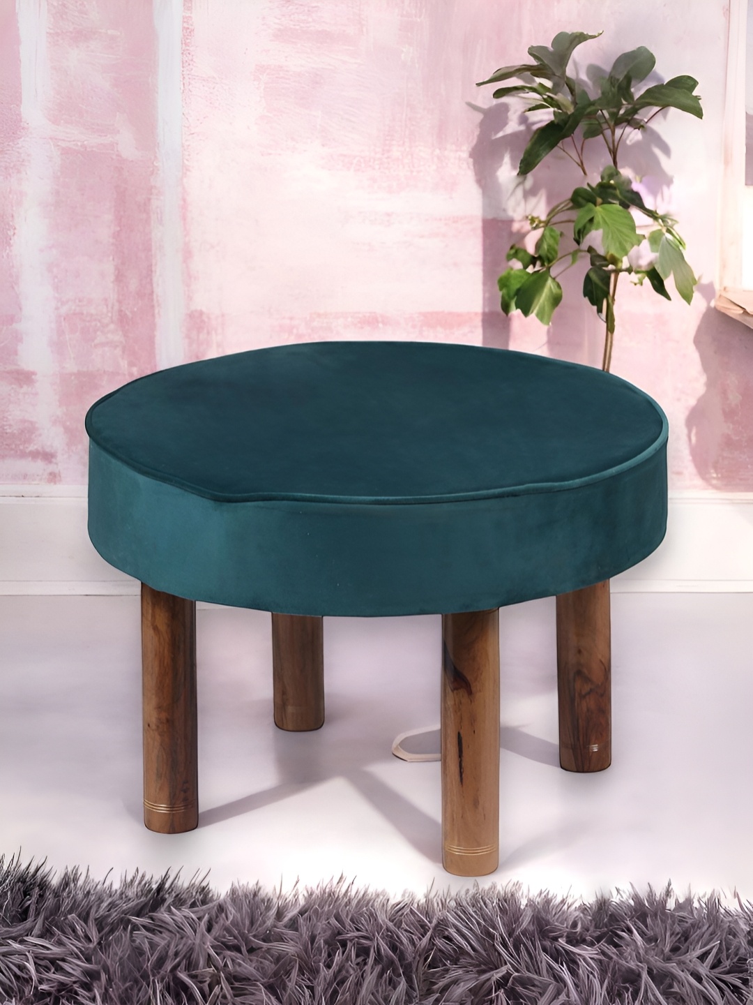 

Ikiriya Turquoise Blue Wooden Round Ottomans