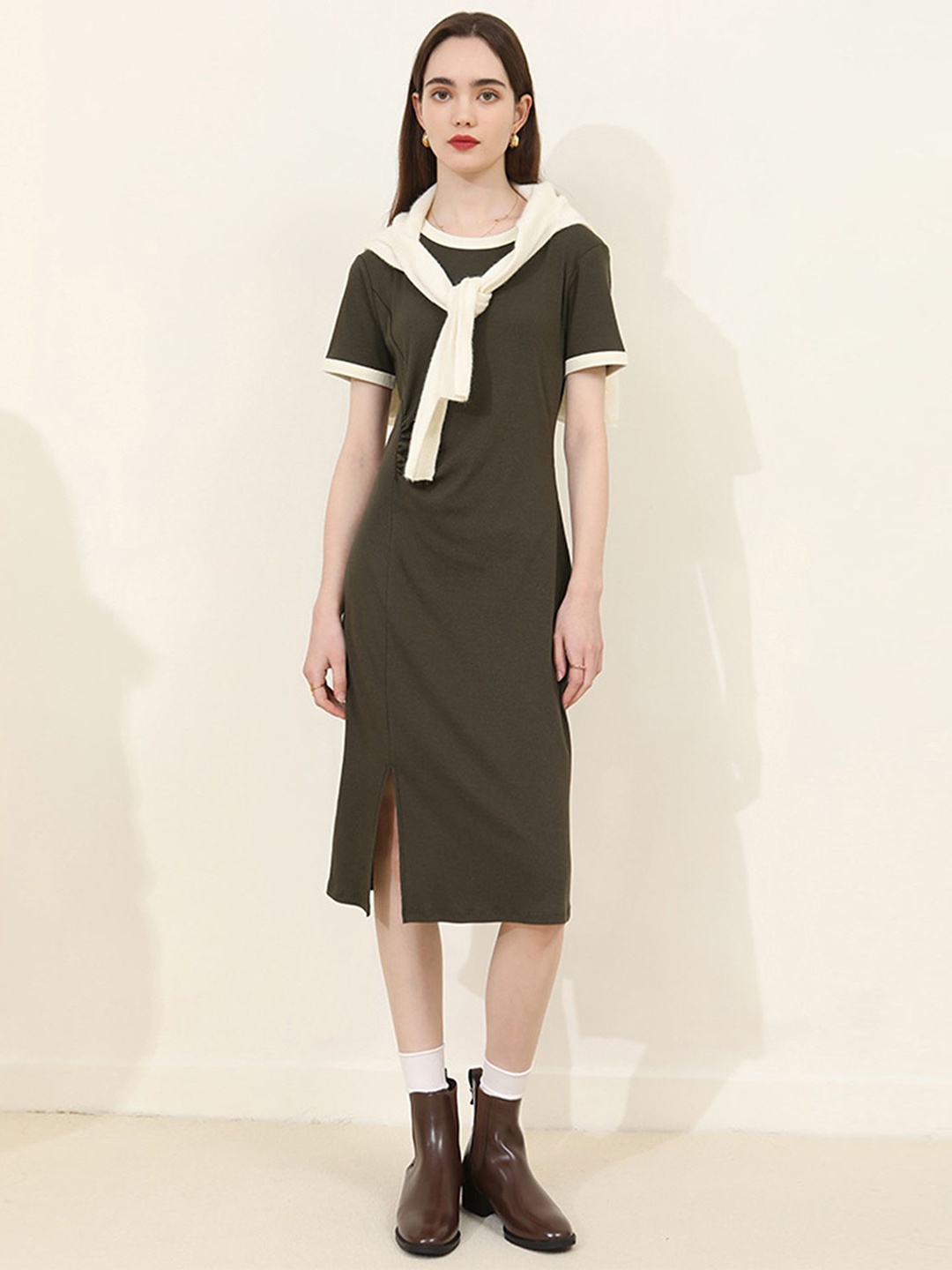 

LULU & SKY Women Round Neck A - Line Dress, Olive