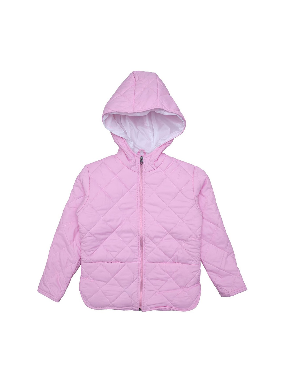 

White Snow Girls Quilted Jacket with Embroidered, Pink
