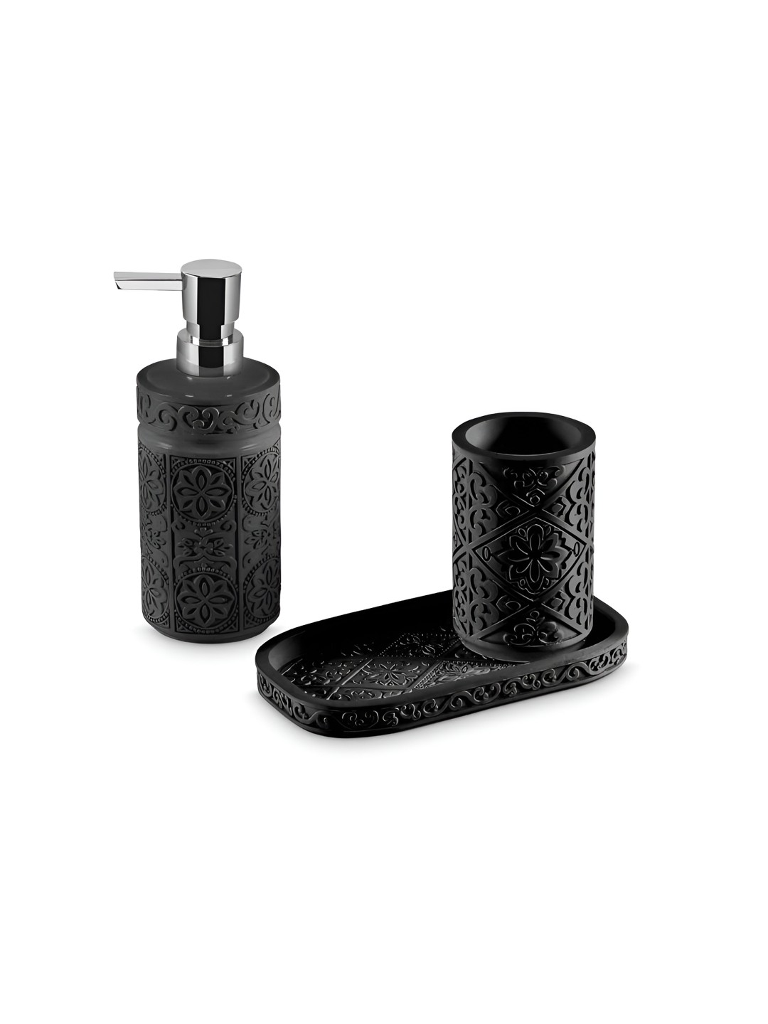 

Freelance Black 3 piece Solid Polyresin Bath Accessories Set