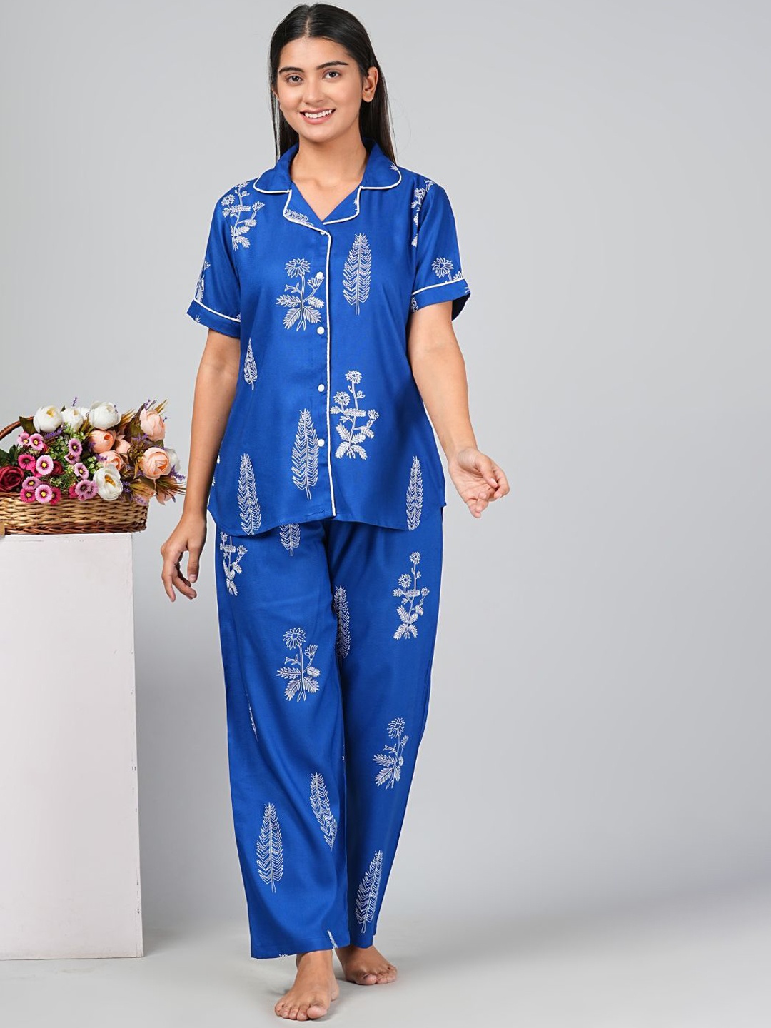 

Serenita Women Printed Pure Cotton Night Suit, Blue