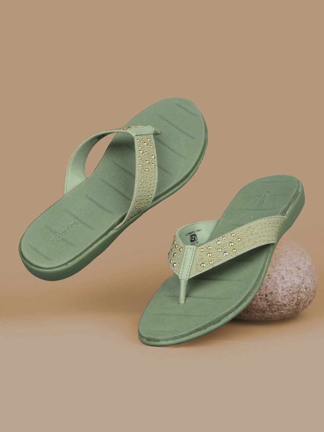 

Bata Women Casual Synthetic T-Strap Flats, Green