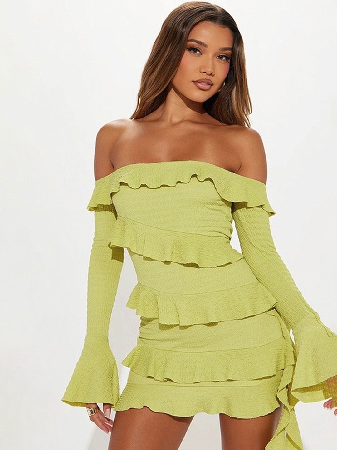 

LULU & SKY Off-Shoulder A-Line Mini Dress, Lime green