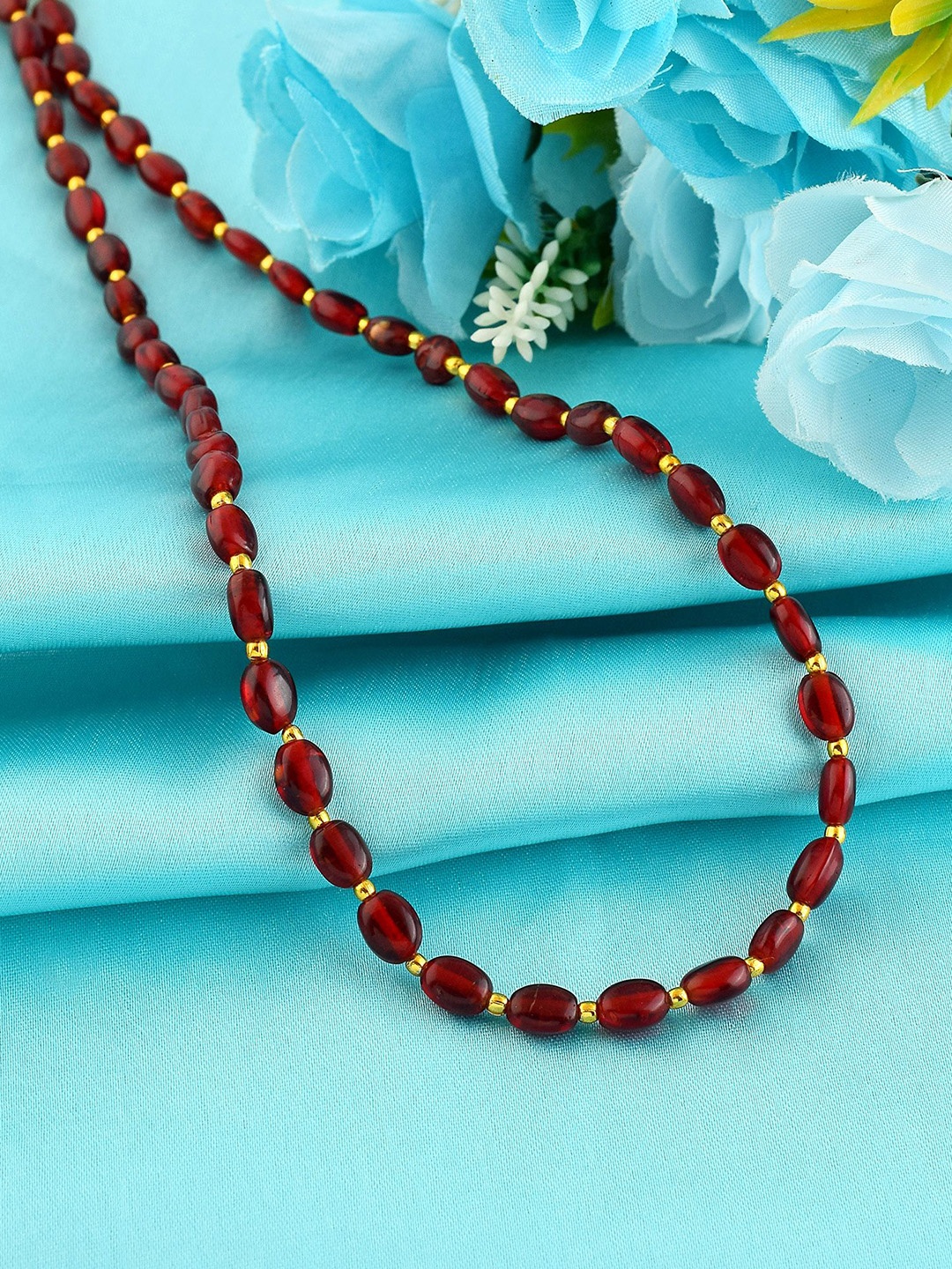 

MEMOIR Brass Gold-Plated Necklace, Maroon