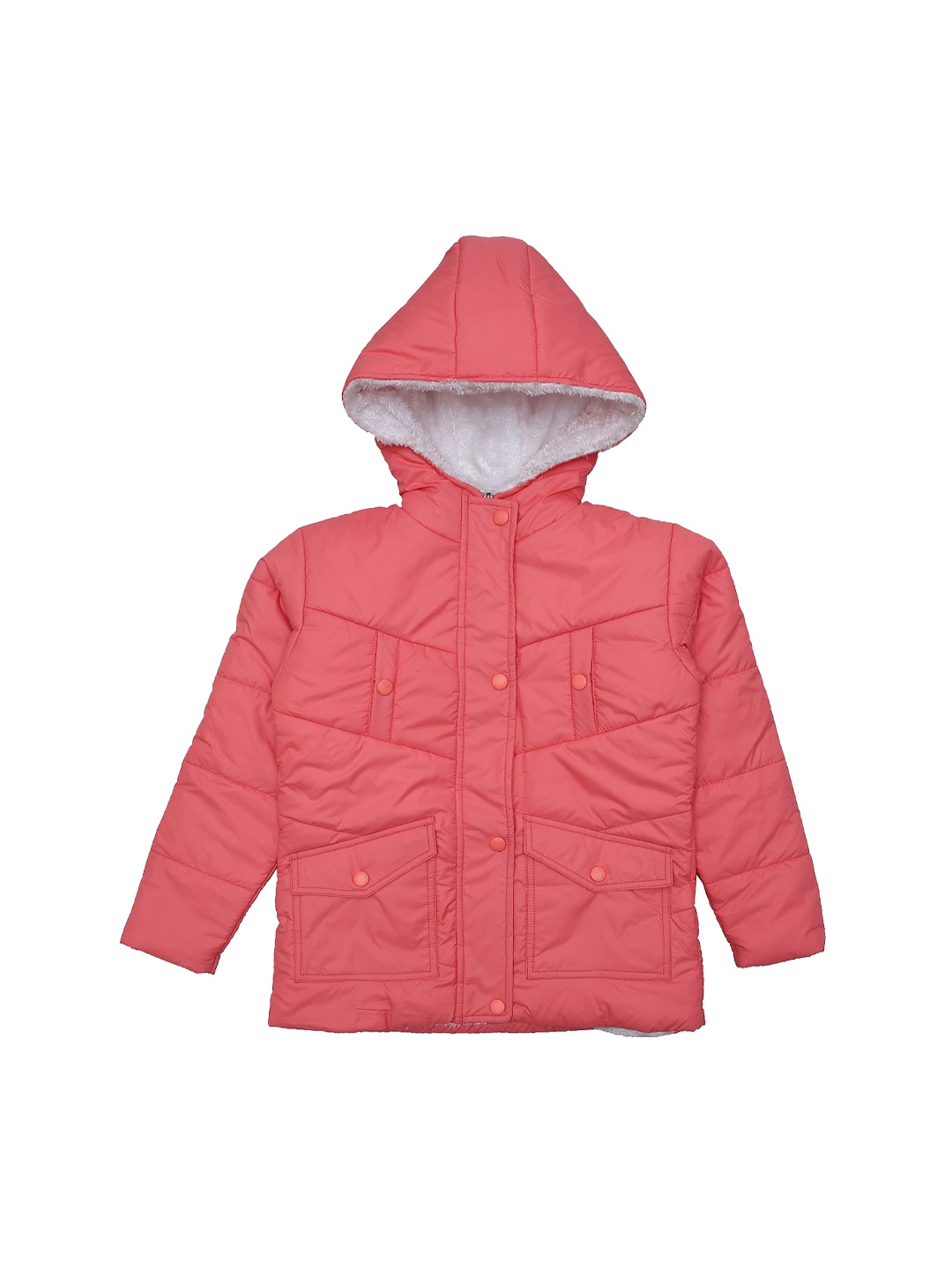 

White Snow Girls Quilted Jacket with Embroidered, Pink