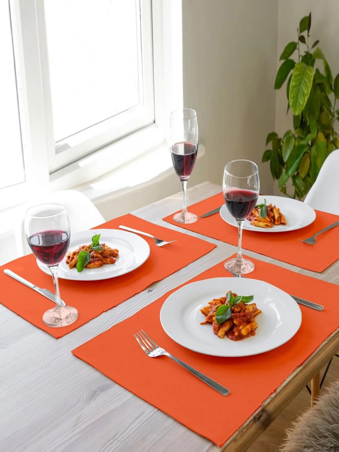 

Lushomes Orange Colored 6 Pieces Ribbed Cotton Table Placemats