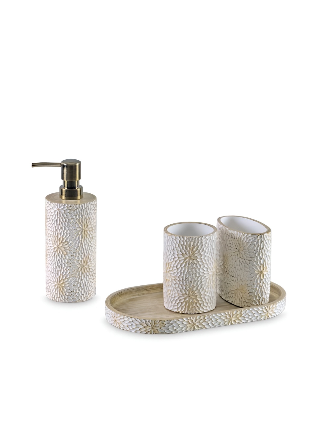 

Freelance White & Brown 4 piece Floral Polyresin Bath Accessories Set