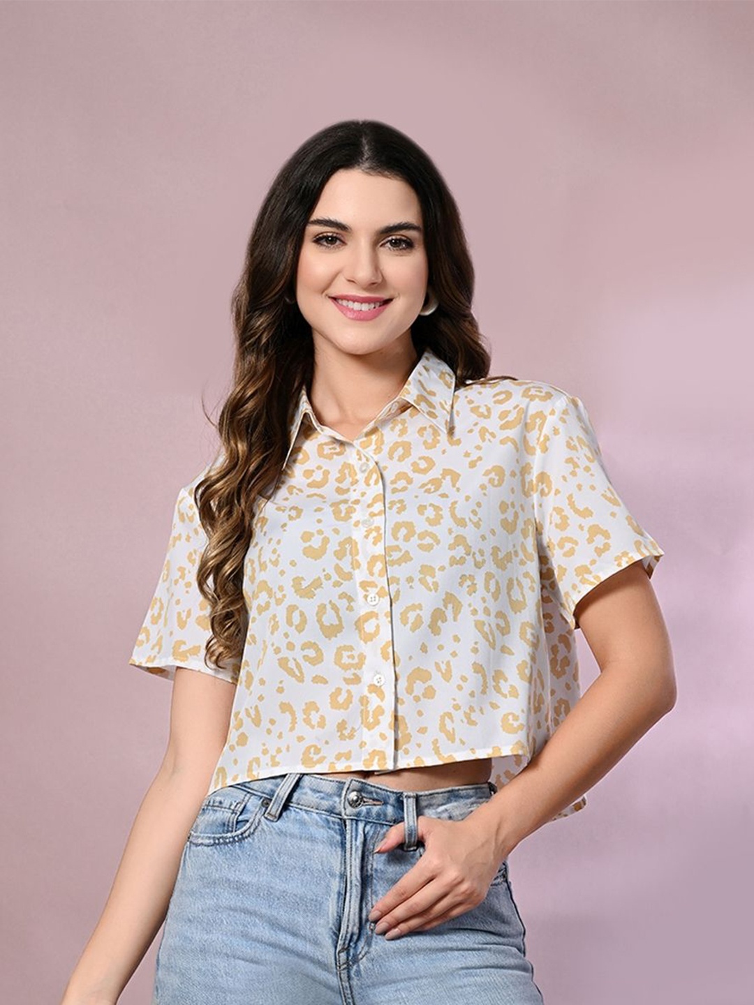 

all about you Women Boxy Floral Opaque Printed Party Shirt, White