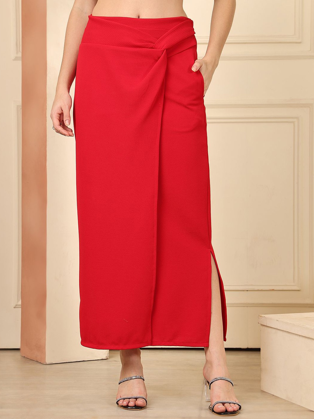 

NEUDIS Straight Midi Slit Skirt, Red