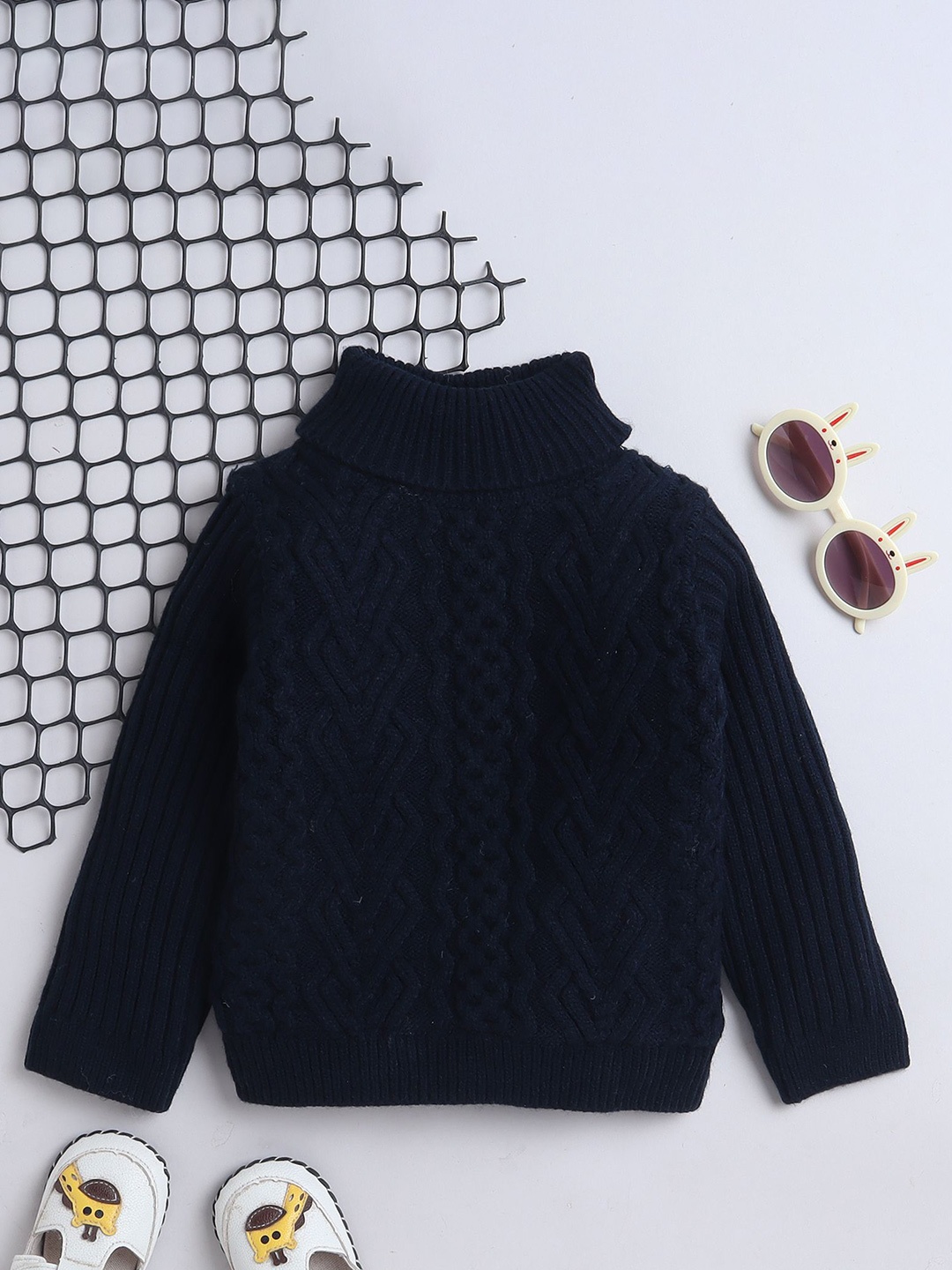 

Yellow Apple Girls Cable Knit Woollen Pullover, Navy blue