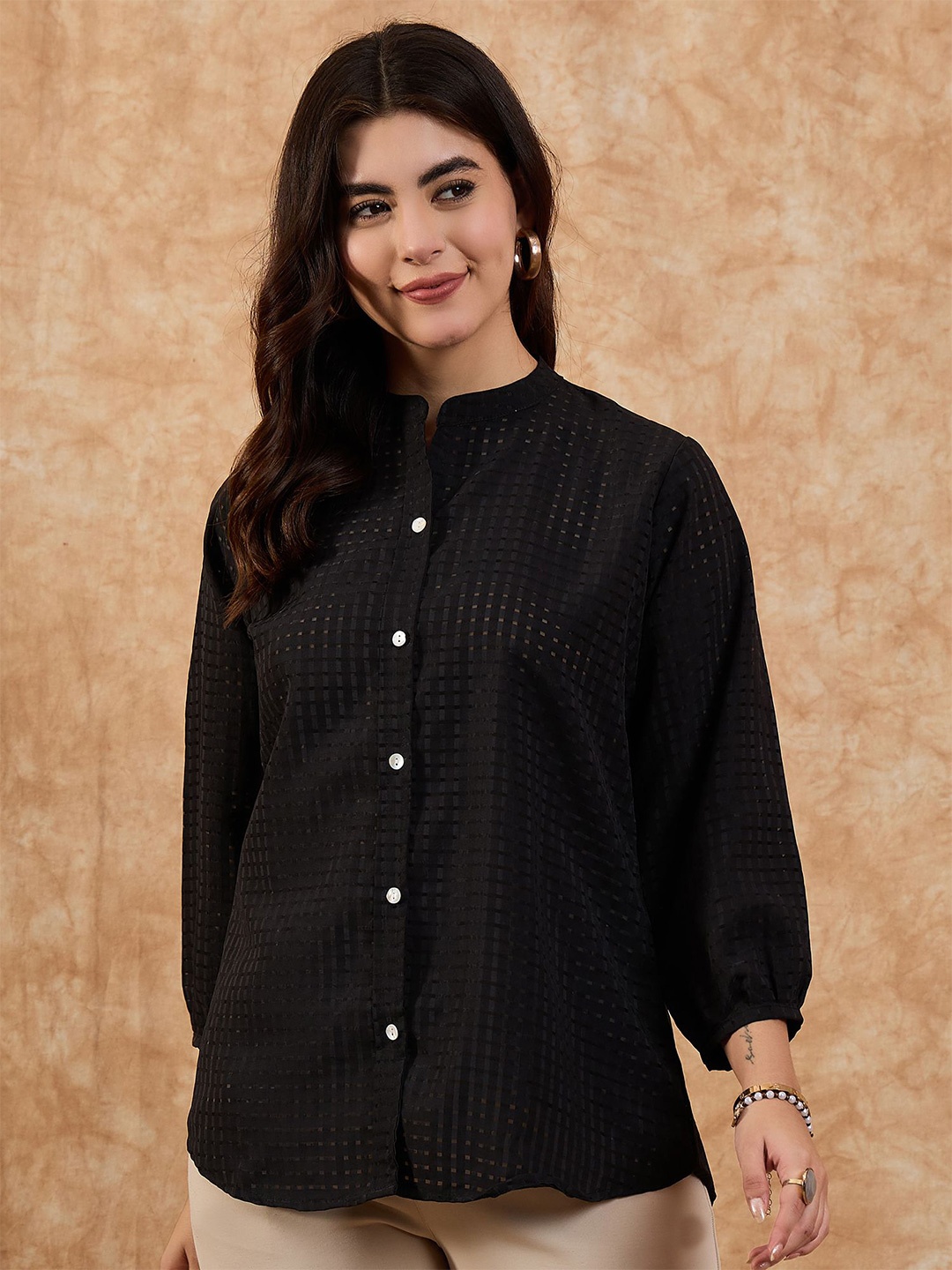 

Anouk Women Self Design Casual Shirt, Black