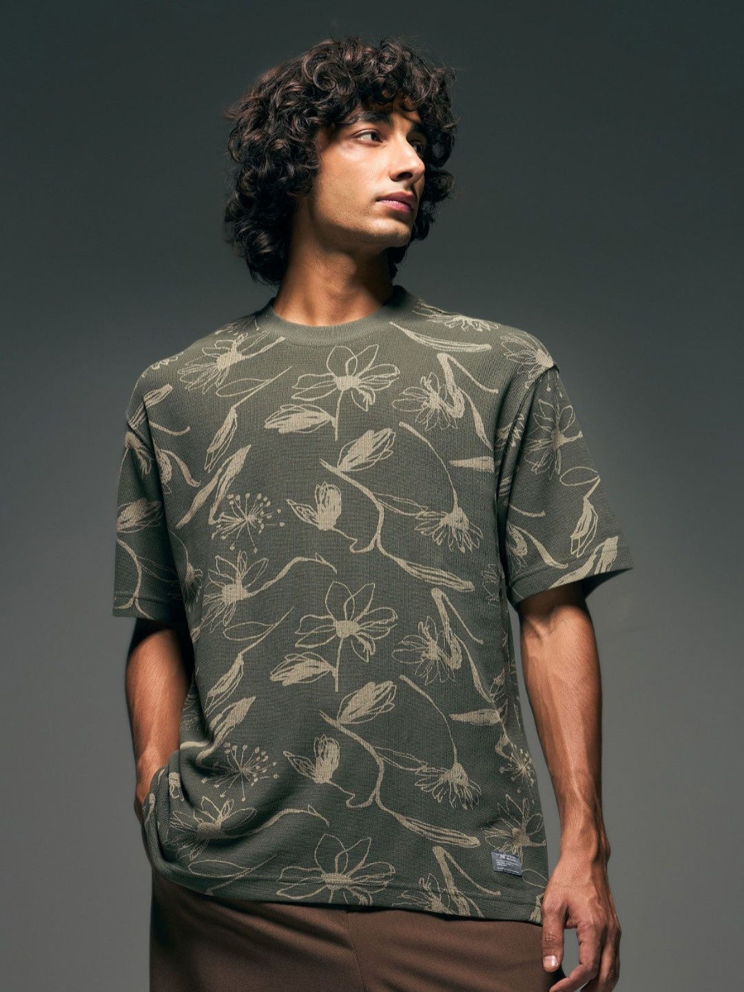 

Flying Machine Floral Printed Relaxed Fit T-Shirt, Olive