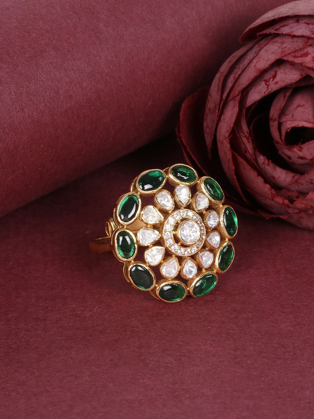 

Raj Gems Gold-Plated Stone Studded Adjustable Finger Ring