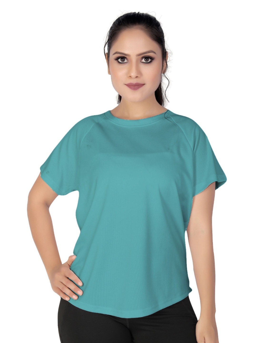 

MYO2 Women Drop-Shoulder Sleeves Pockets T-shirt, Sea green