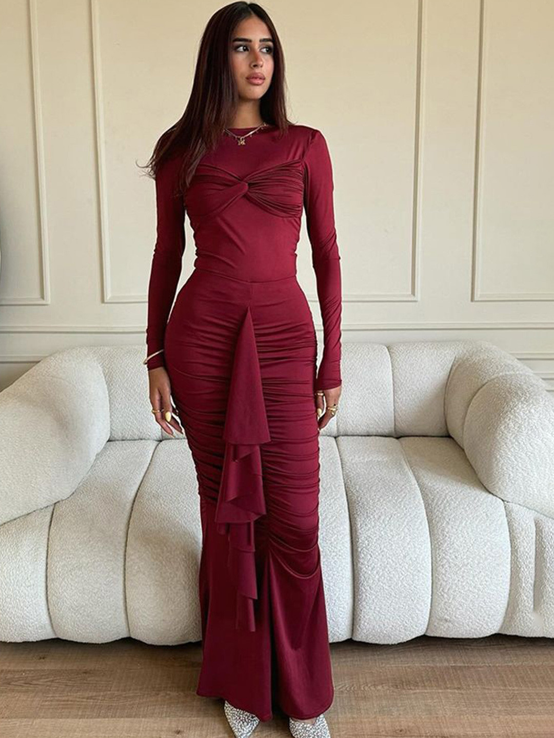 

LULU & SKY Women Bodycon Maxi Dress, Burgundy