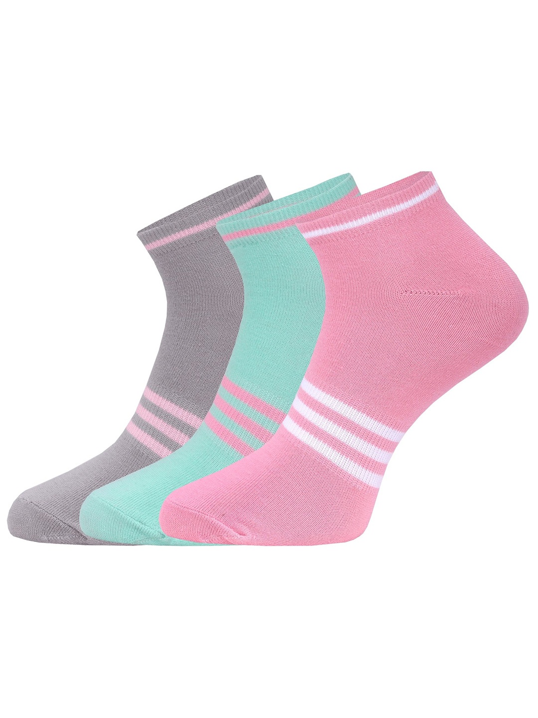 

FABdon Women Pack Of 3 Striped Ankle Length Socks, Grey