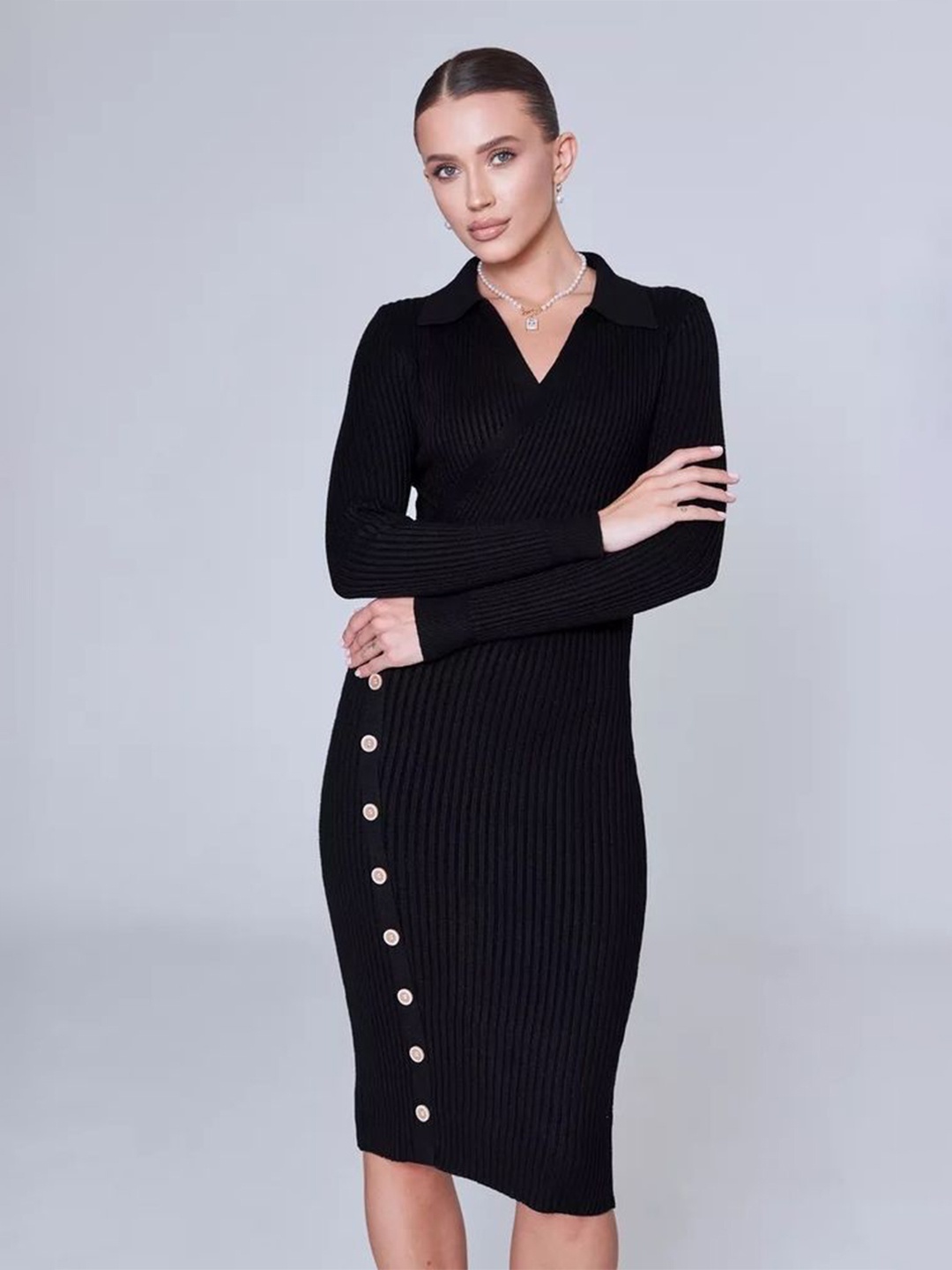 

LULU & SKY Women Striped Long Sleeves Bodycon Dress, Black