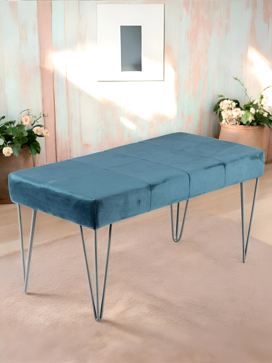 

Ikiriya Turquoise Blue & Grey Wood Accent 2 Seater Bench