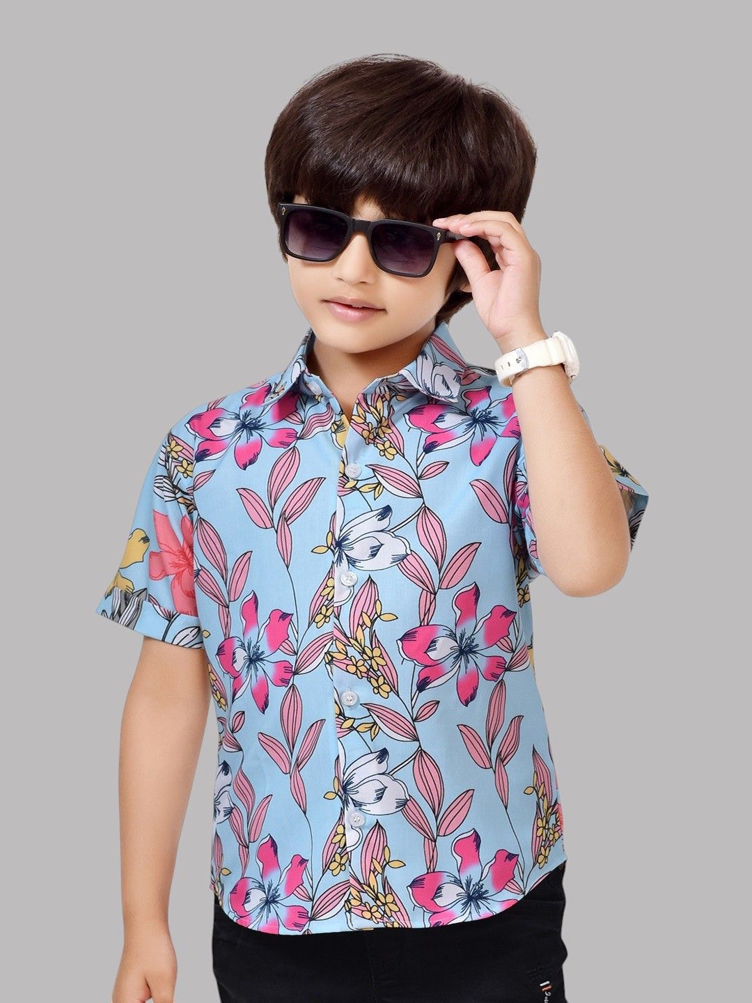 

BAESD Boys Comfort Floral Opaque Printed Casual Shirt, Blue
