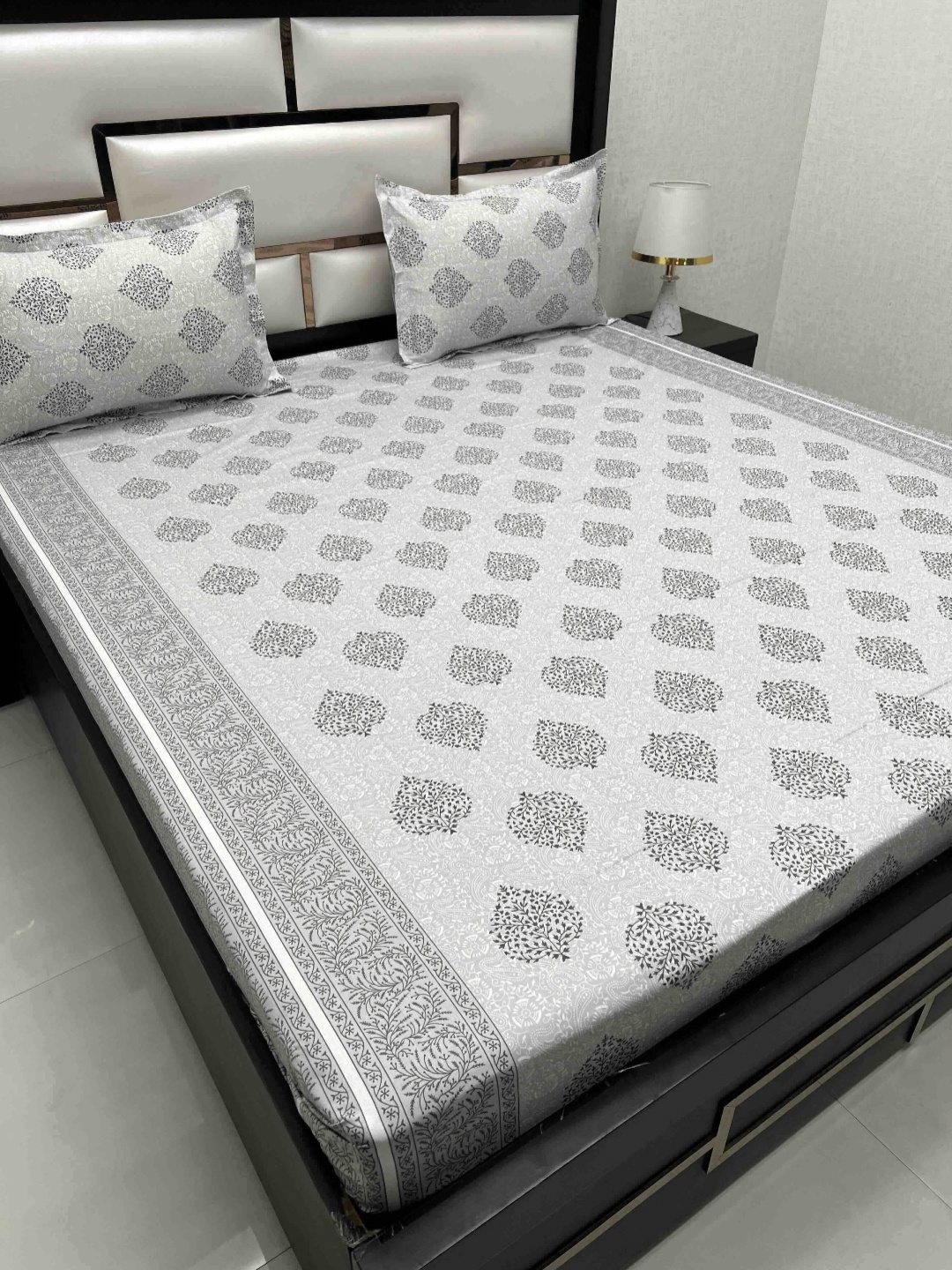 

Pure Decor Royal Passion Grey Ethnic Motifs Cotton 400 TC Queen Bedsheet Set