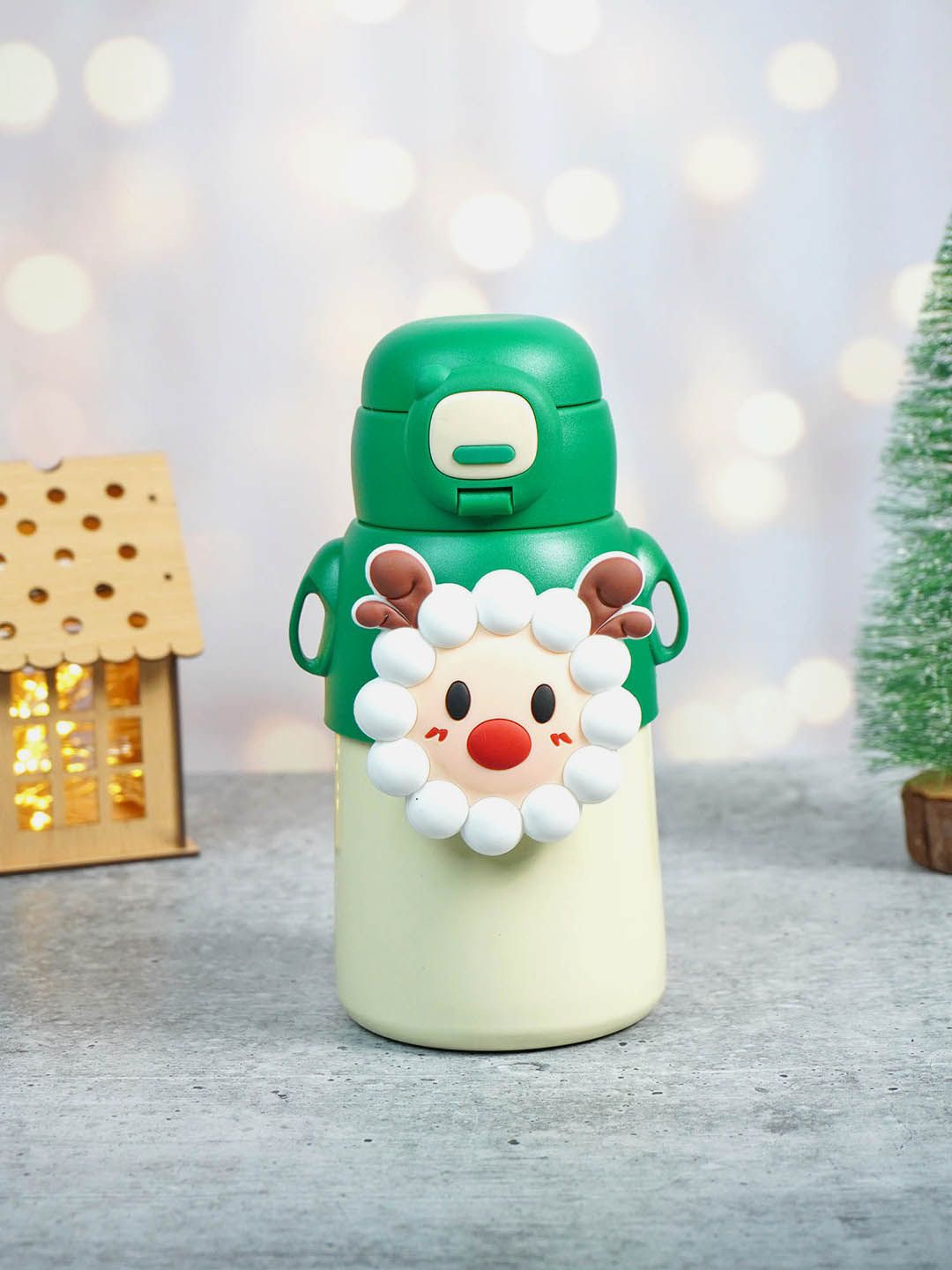 

Little Surprise Box LLP Green & White Single Stainless Steel Printed Single Wall Vacuum Water Bottle