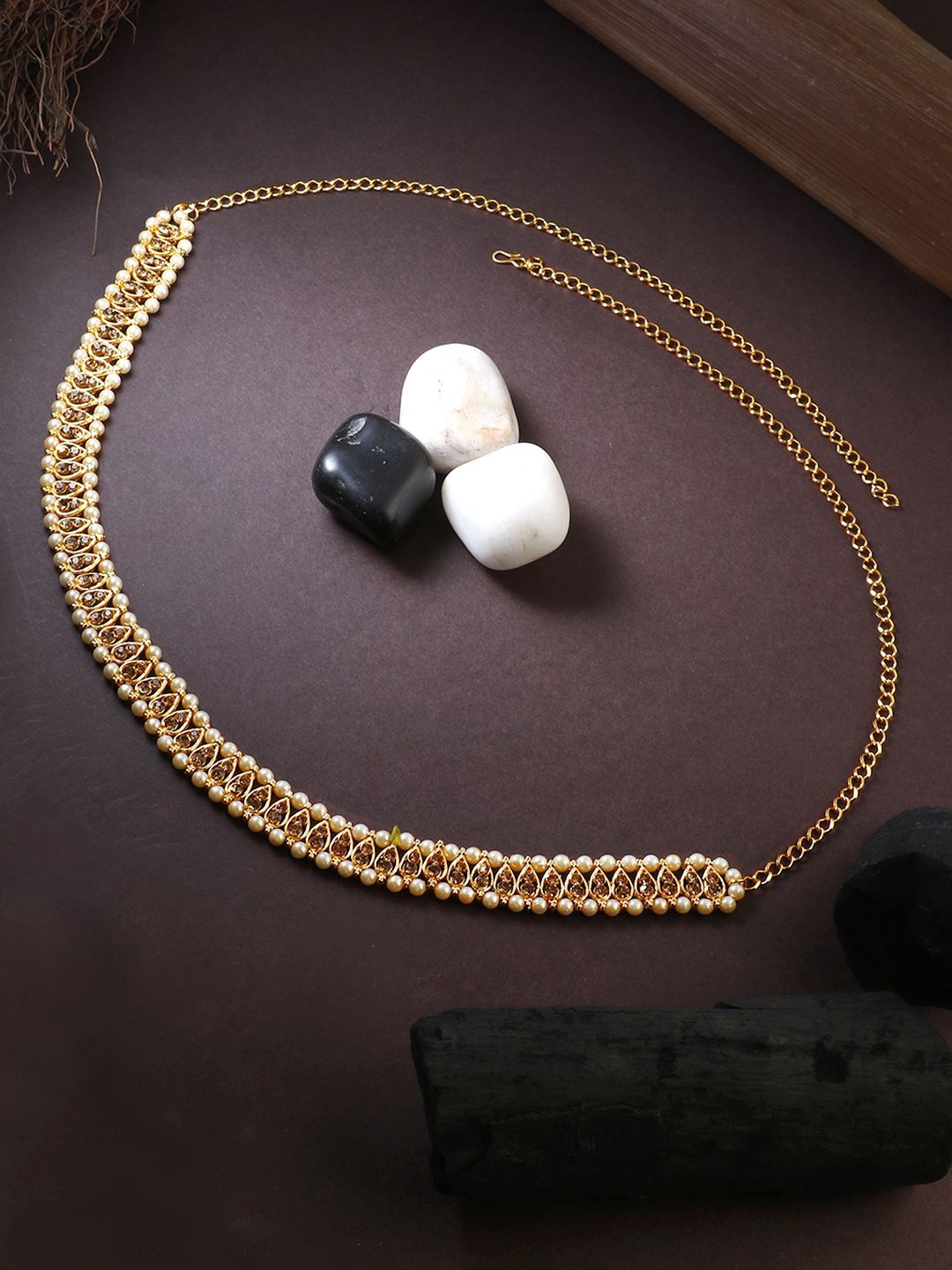 

Adwitiya Collection Artificial Beads Studded Waist Chain Saree Accessories, Gold