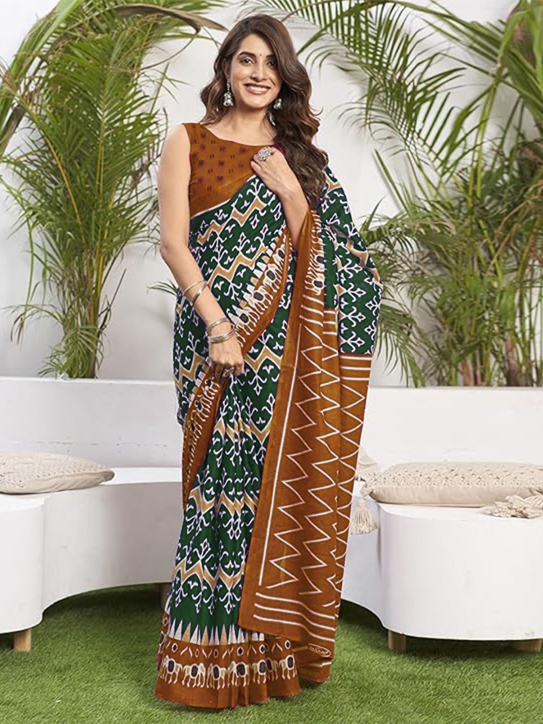 

Anouk Pure Cotton Ikat Saree, Green