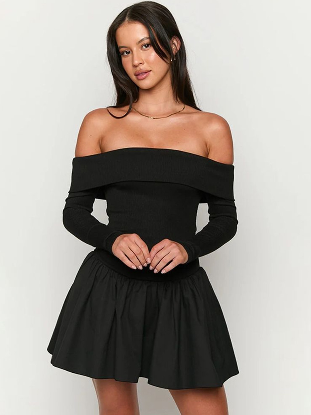 

LULU & SKY Women Off-Shoulder Fit & Flare Mini Dress, Black