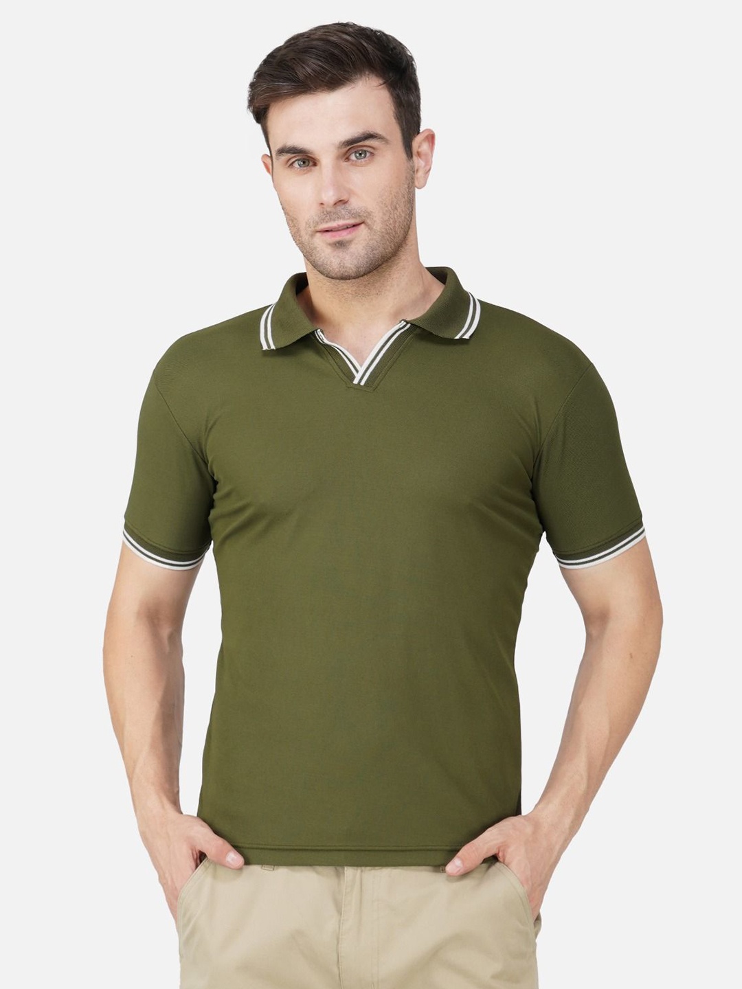 

Elibolz Men Polo Collar Pockets T-shirt, Green