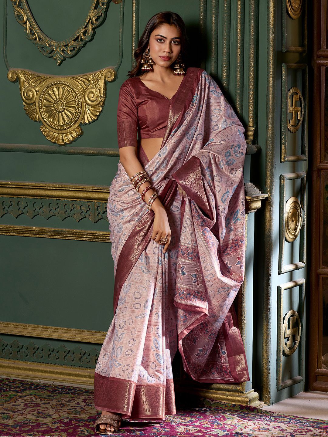 

Satrani Woven Design Zari Pure Silk Banarasi Saree, Brown