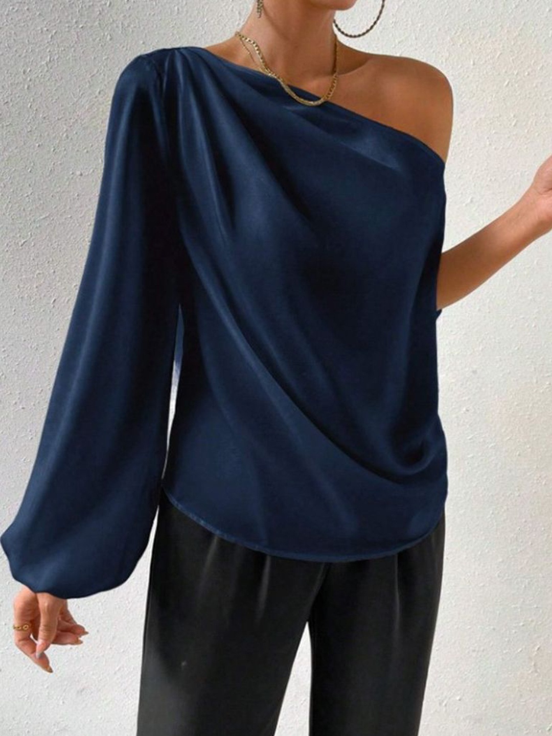 

StyleCast One Shoulder Puff Sleeve Top, Navy blue