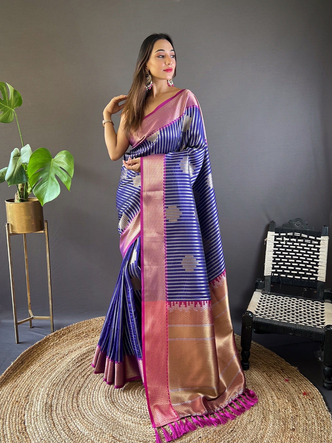 

RAJ DHARMA SILK Woven Design Zari Silk Blend Mysore Silk Saree, Purple