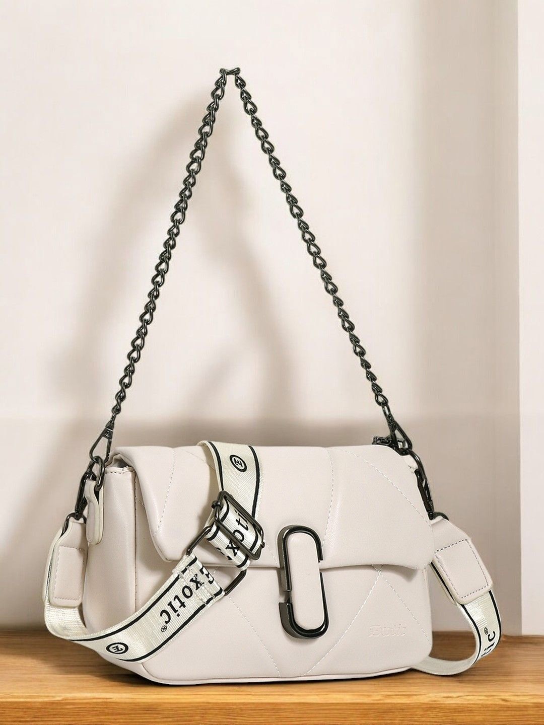 

Exotic Textured Half Moon Sling Bag, White