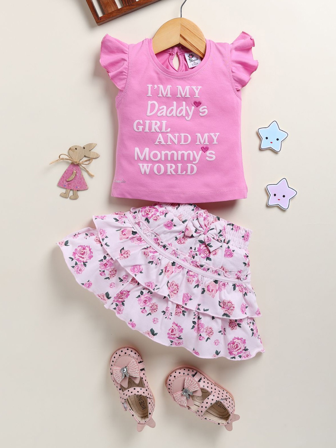 

Annie Girls Printed T-shirt with Skirt, Pink