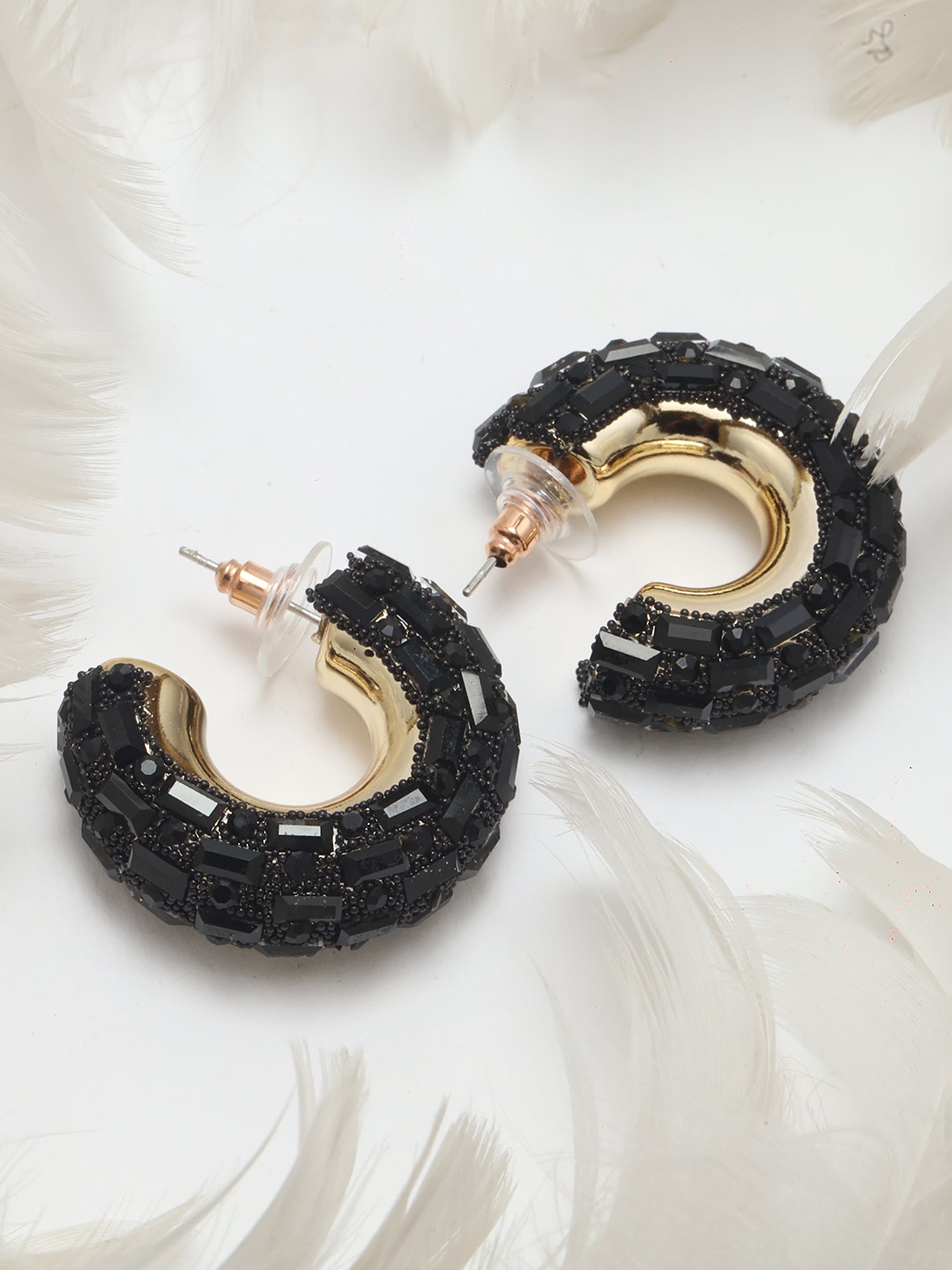 

Maansh Contemporary Half Hoop Earrings, Black