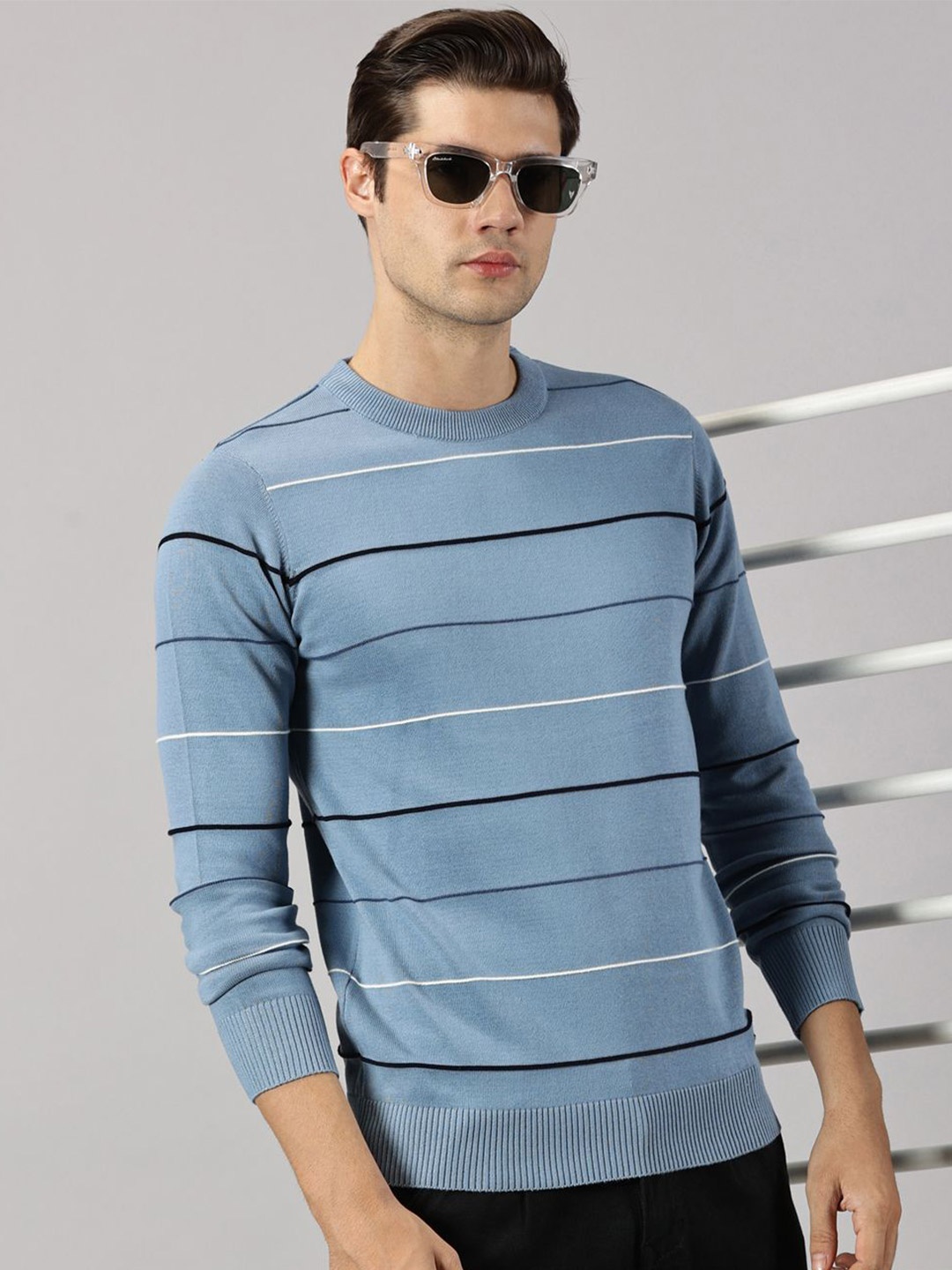 

BLACK BUCK Striper Crew Neck Sweater, Blue