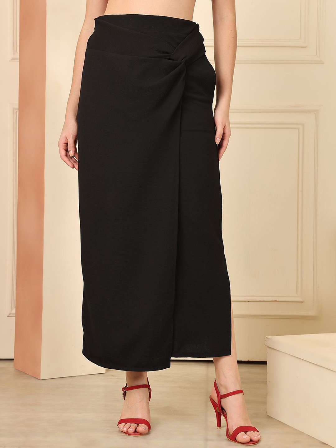 

NEUDIS Straight Midi Slit Skirt, Black