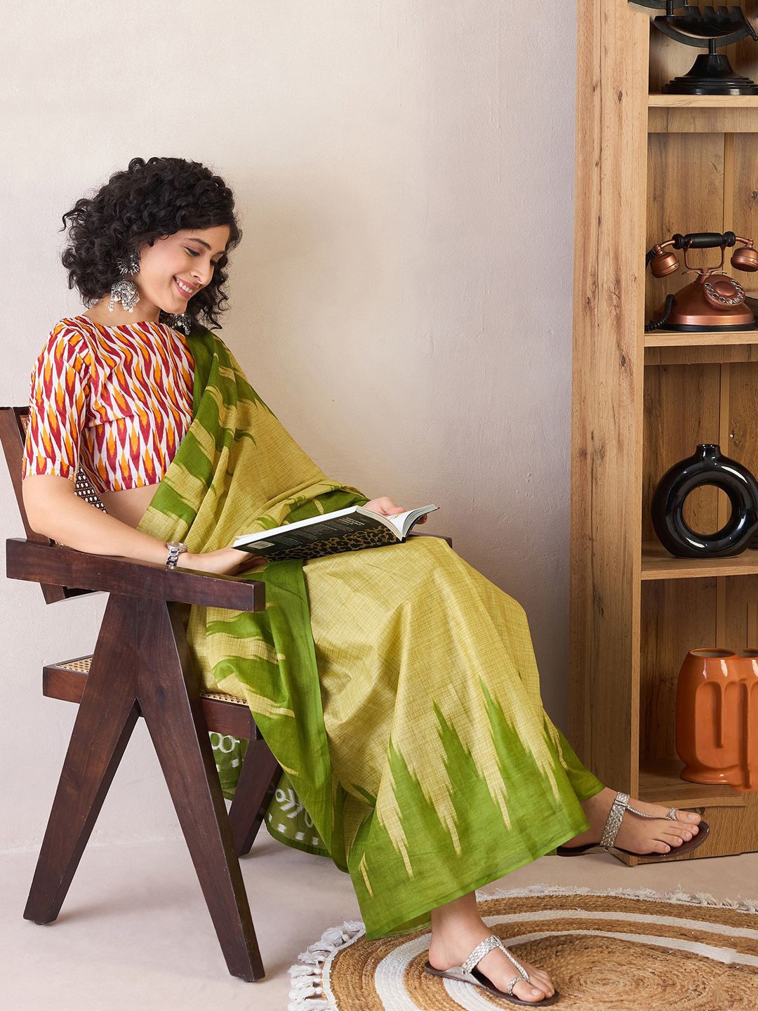 

Saree mall Ready to Wear Ethnic Motifs Designer Bagh Sarees, Green