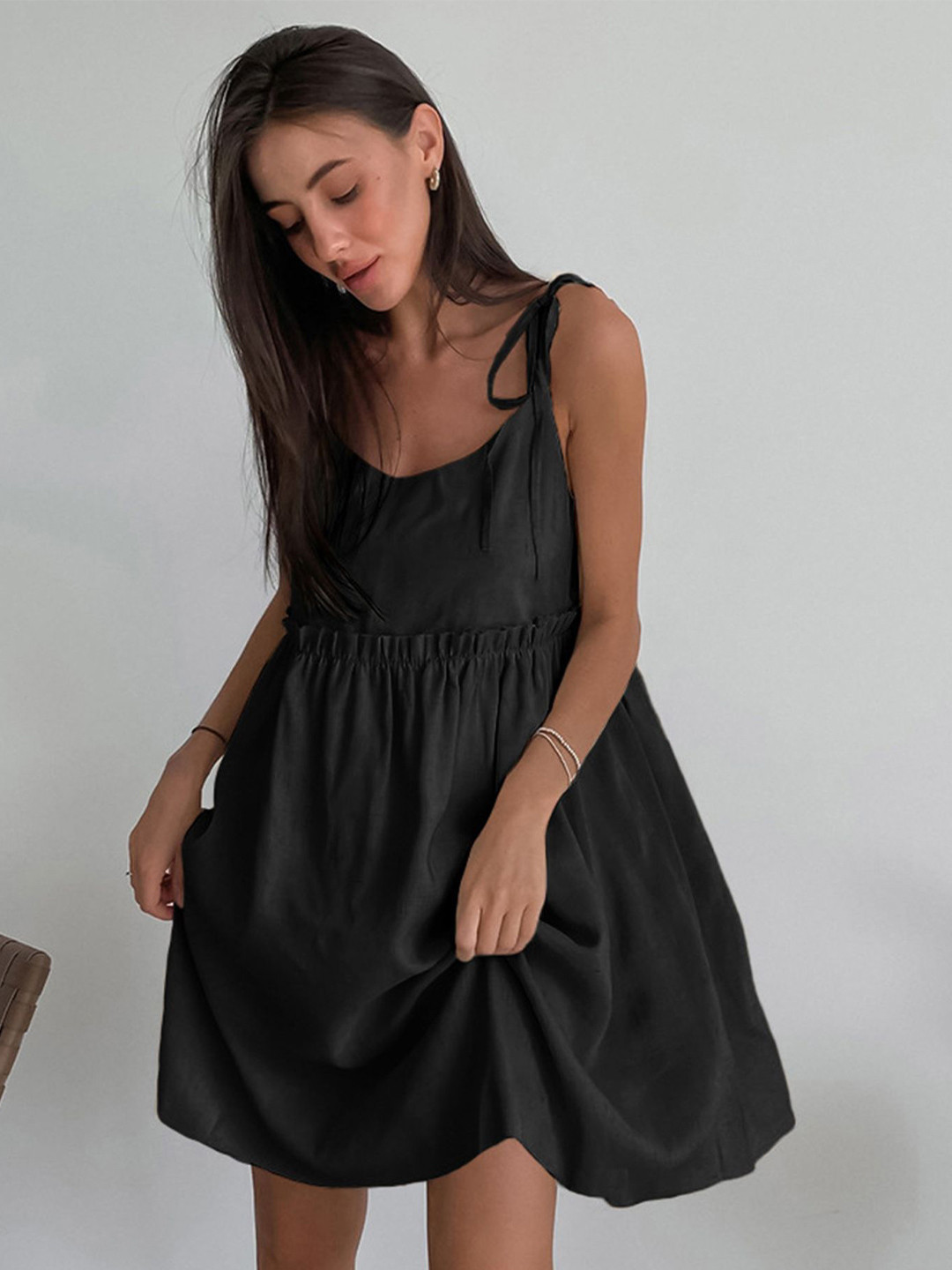 

LULU & SKY Bandeau Shoulder Straps Fit & Flare Mini Dress, Black