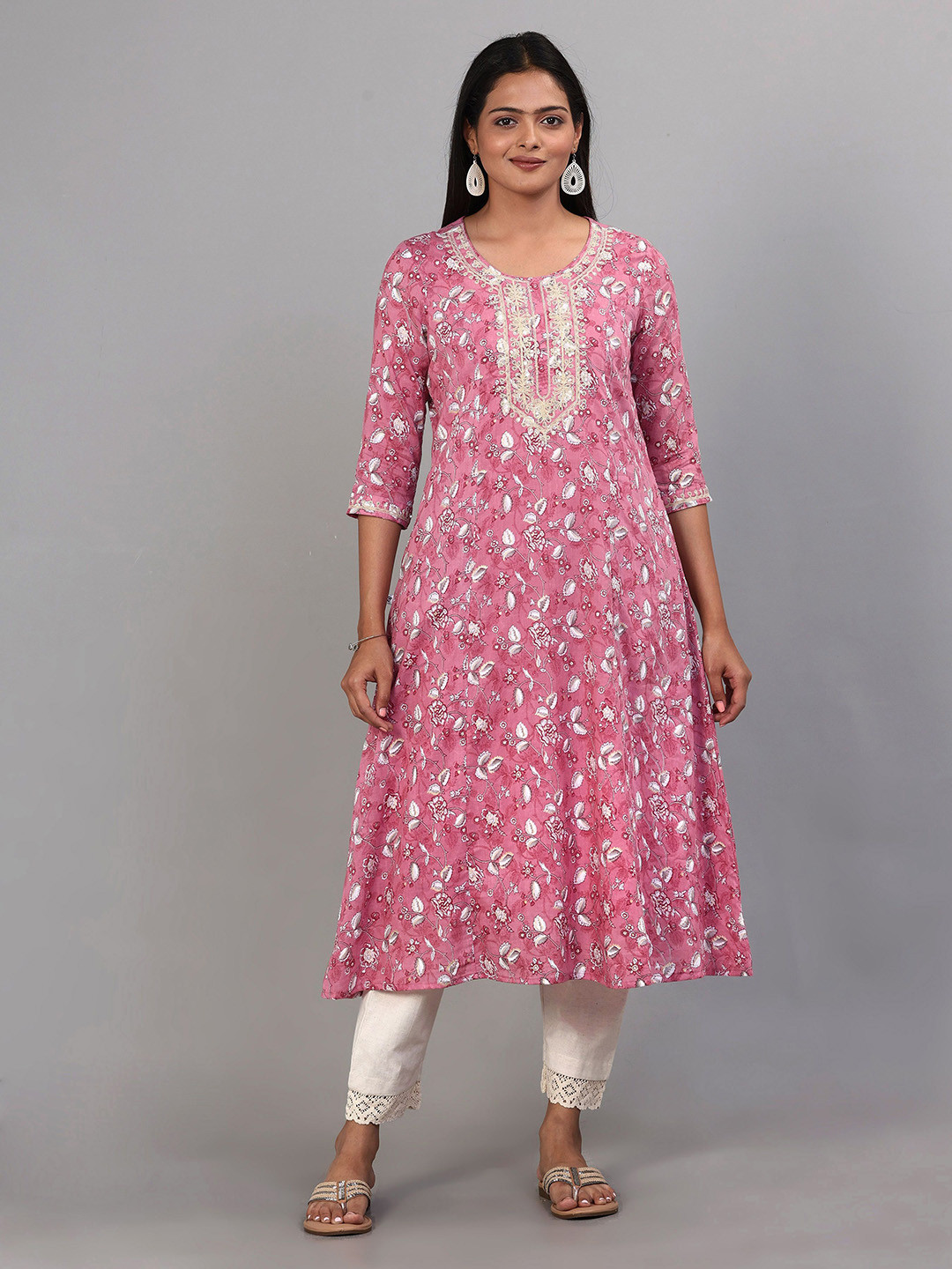 

Vismay Printed Pure Cotton Anarkali Kurtas, Pink