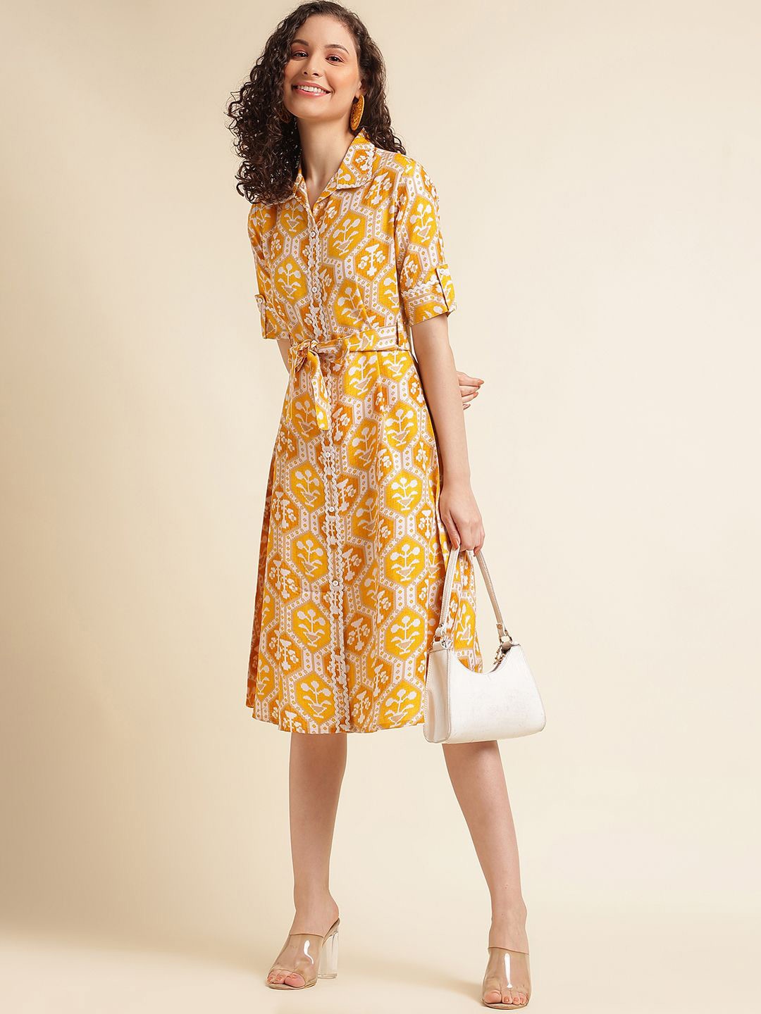 

all about you Embellished Print Fit & Flare Dress, Yellow