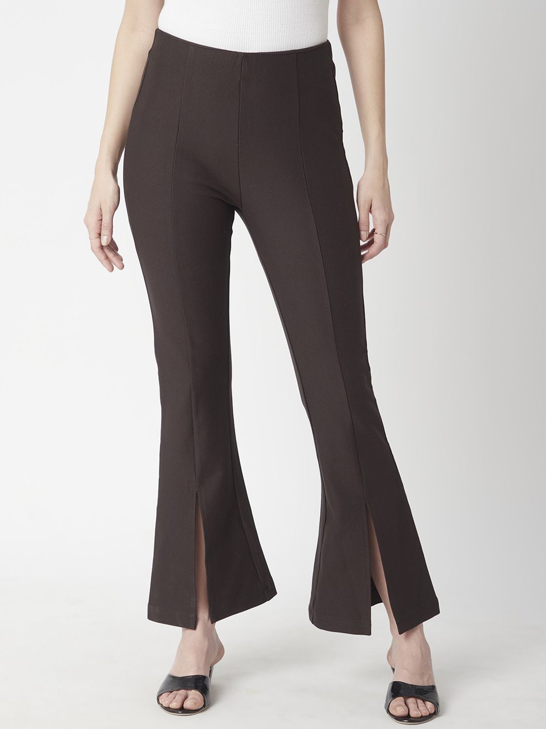 

R&B Women Mid-Rise Flared Trousers, Brown
