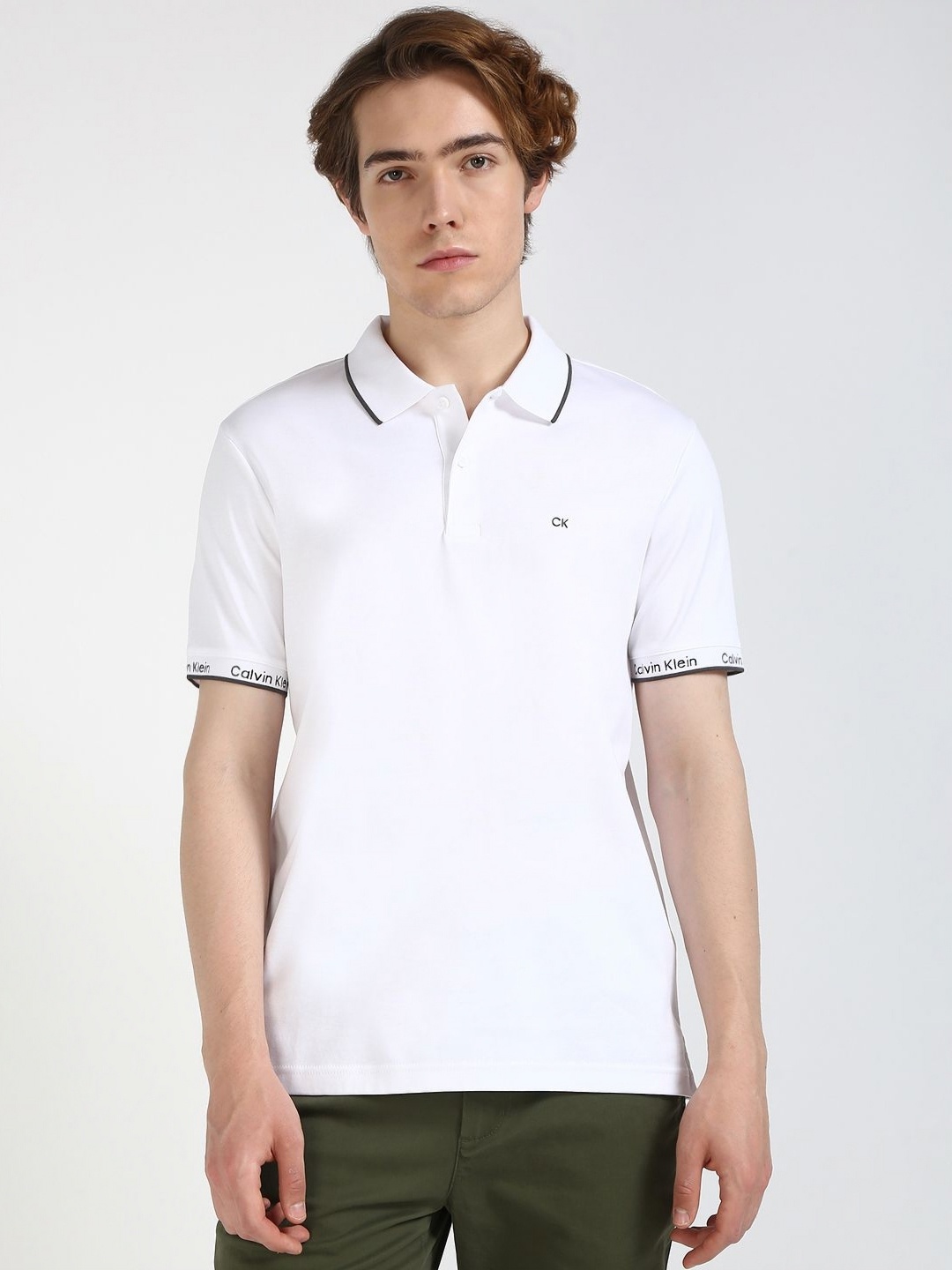 

Calvin Klein Jeans Men Polo Collar Applique T-shirt, White