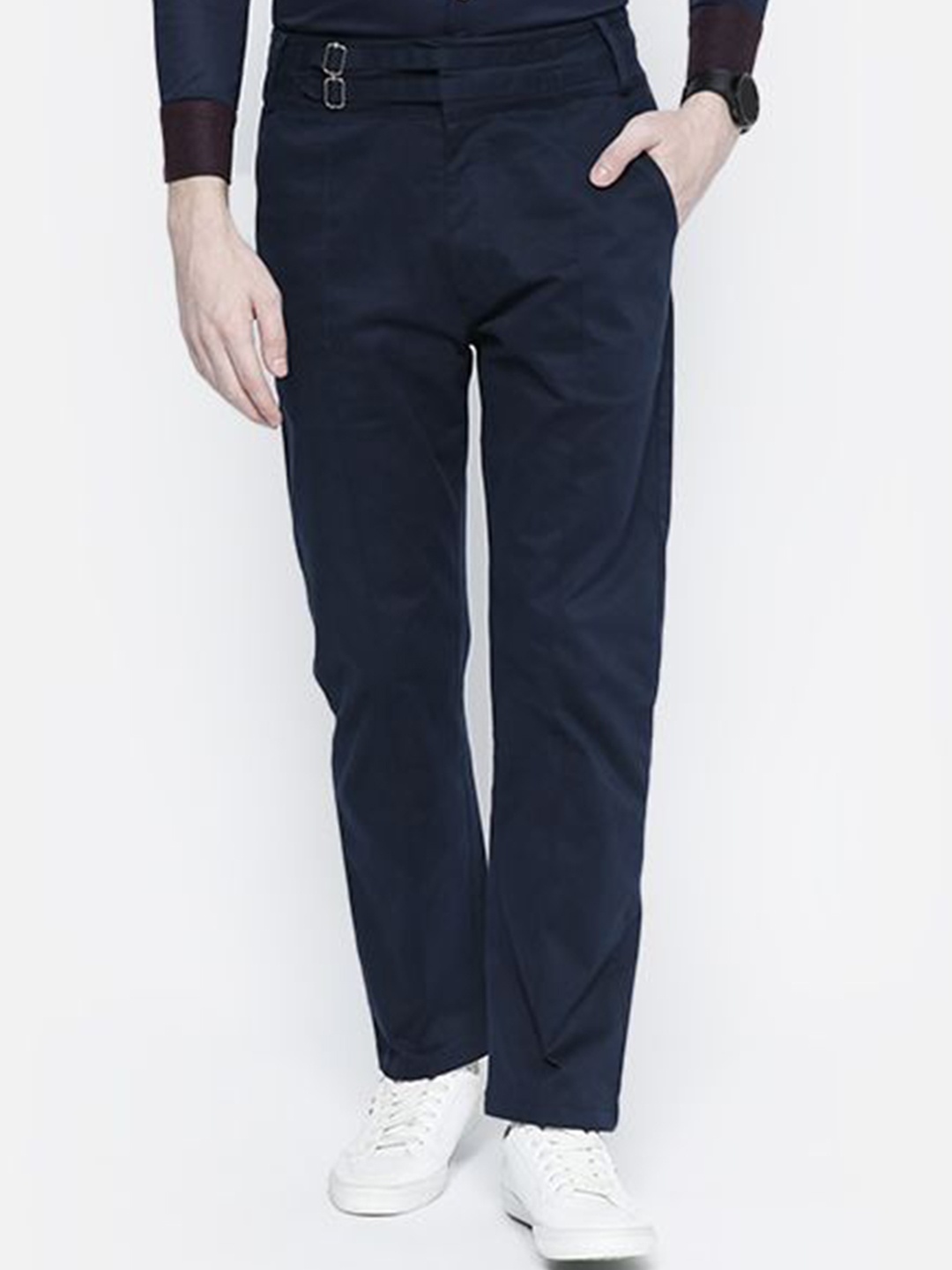 

SAMMYUKK Men Relaxed Straight Leg Straight Fit Chinos Trousers, Navy blue