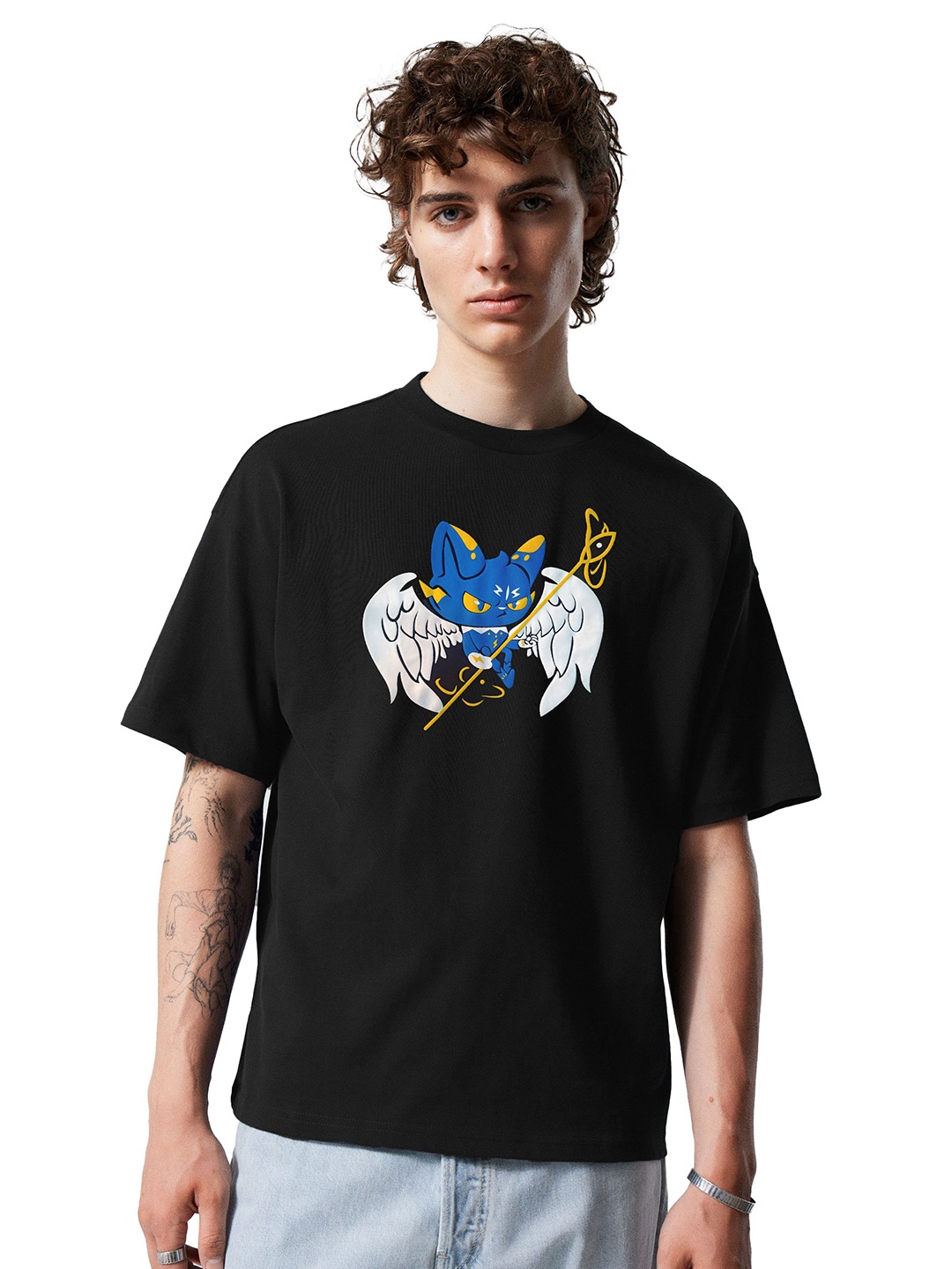 

SONIBROS Men Printed Applique T-shirt, Black